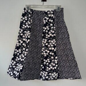 Harold's Vintage Black and White Cherry and Floral Patch Stripe Midi Flare Skirt